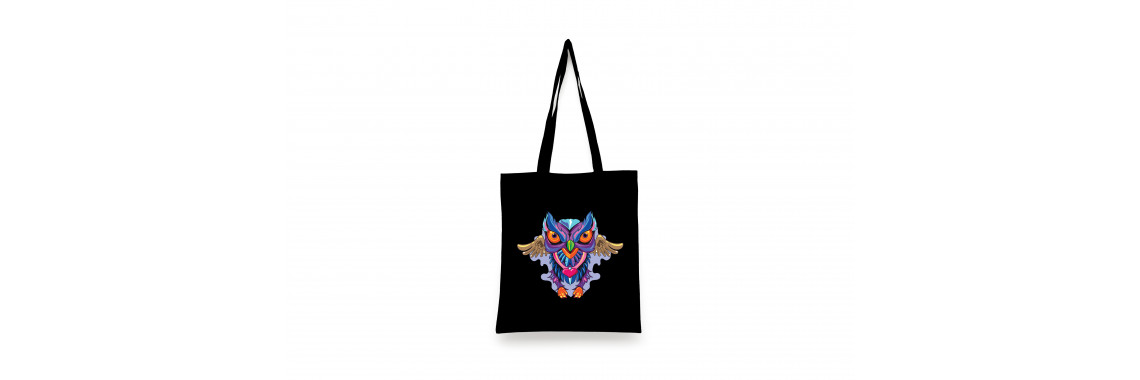 Geanta Tote Bag, Owl Face, Oktane®, Negru, 37x28 cm